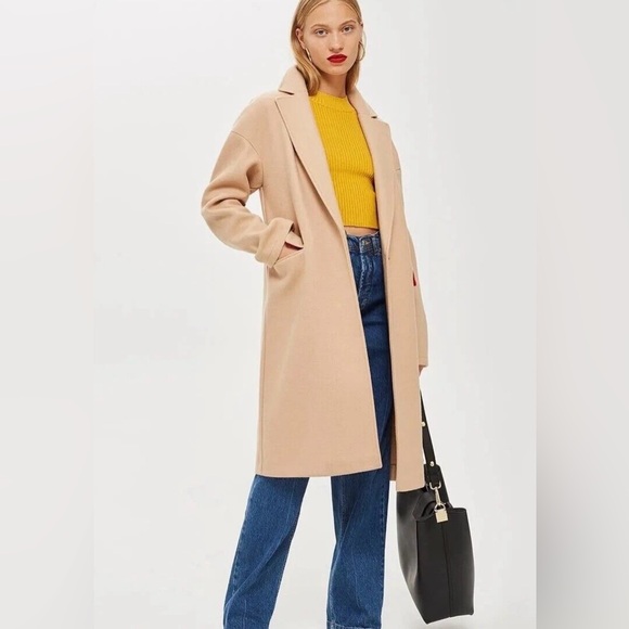 TOPSHOP | Lily Notch-Collar Woven Coat | Tan | US 6
